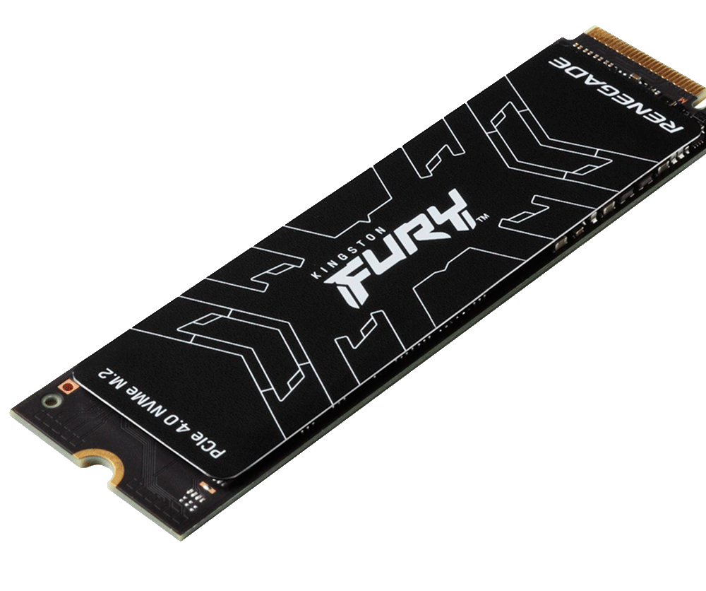 Foto con fondo blanco del Disco SSD Kingston Fury Renegade 1024GB G5 PCIe 5.0 M.2 NVMe en posicion diagonal