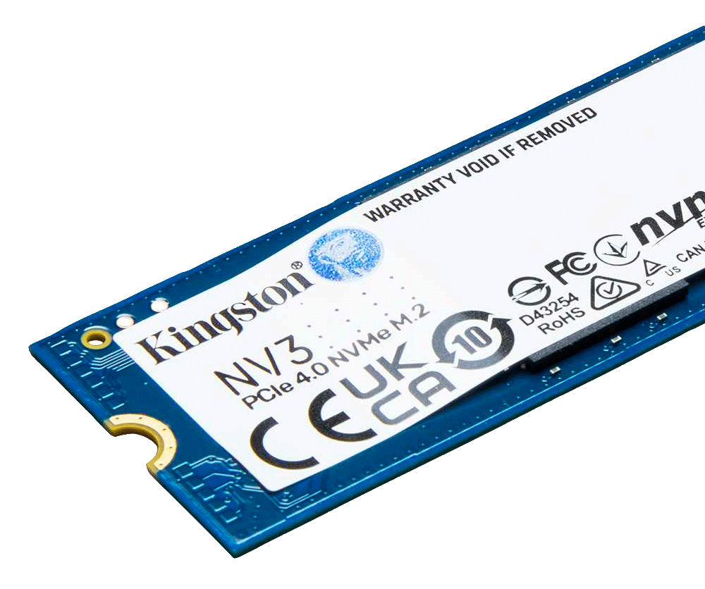 Foto con fondo blanco del Disco SSD 1000GB NV3 M.2 2280 PCIe 4.0 NVMe en posicion diagonal