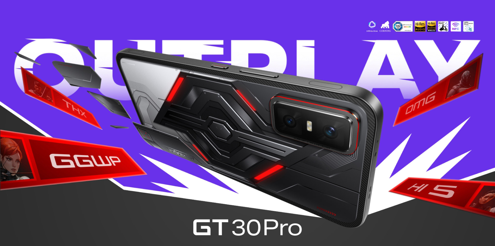 Vista trasera del smartphone GT30 mostrando su m&oacute;dulo de c&aacute;maras y dise&ntilde;o elegante en color oscuro