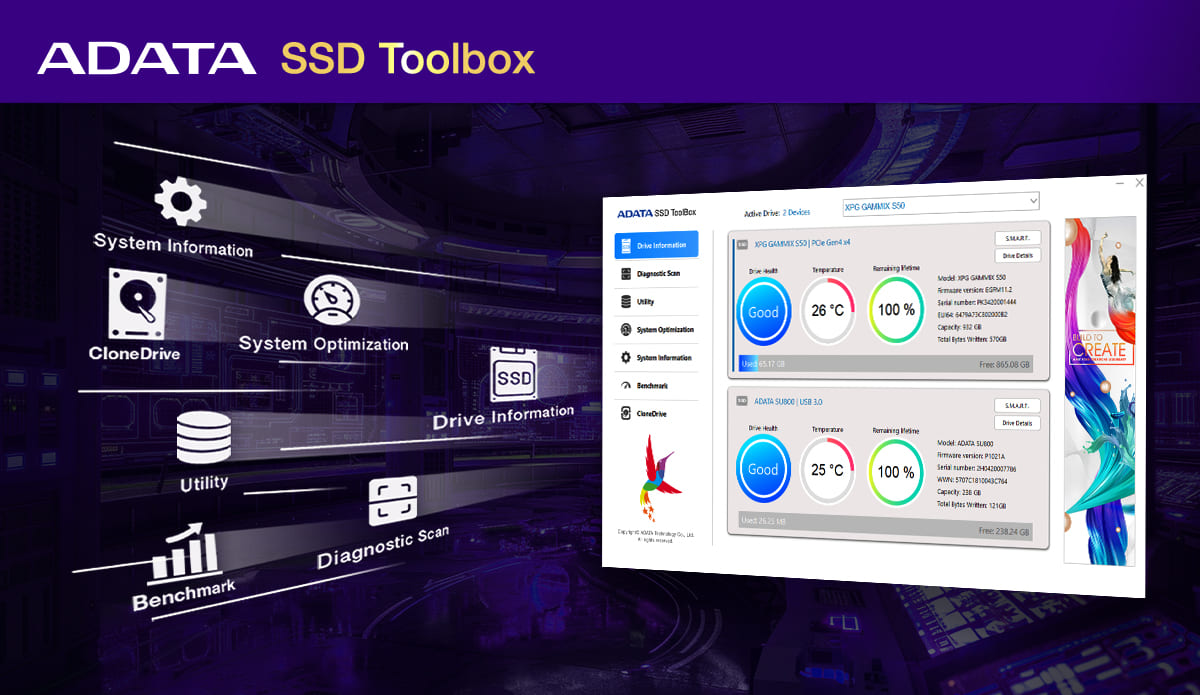 Primer plano del logo de Adata en el disipador del SSD M.2.