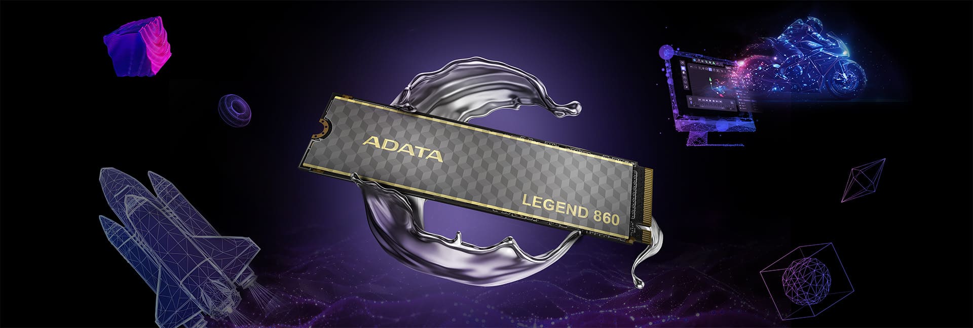 Imagen de la sobre un fondo de dise&ntilde;o morado Unidad SSD LEGEND 860 500GB 5000-3000 MBs
