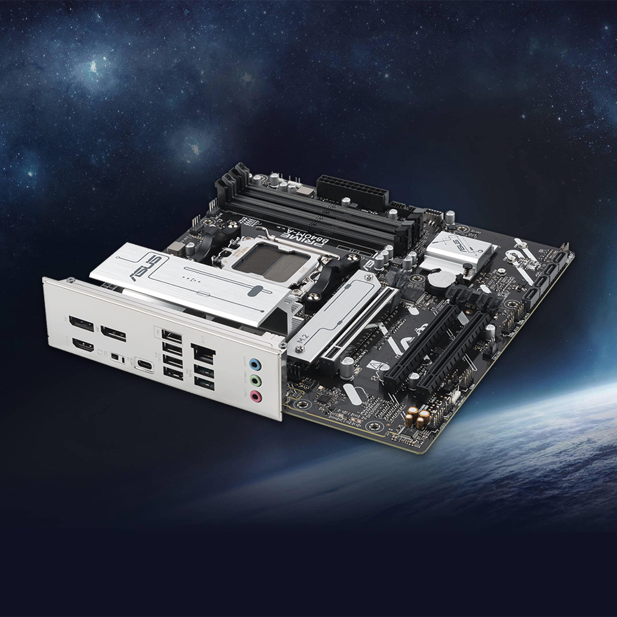 Vista de los slots M.2 y PCIe en la placa base