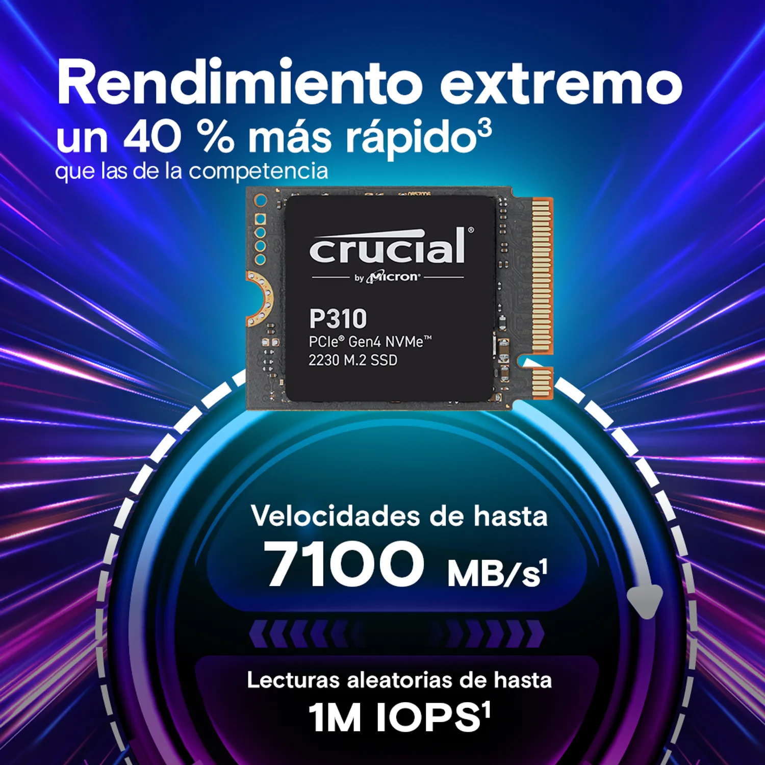 Imagen detallada del SSD Crucial P310 mostrando su reducido tama&ntilde;o M.2 2230.