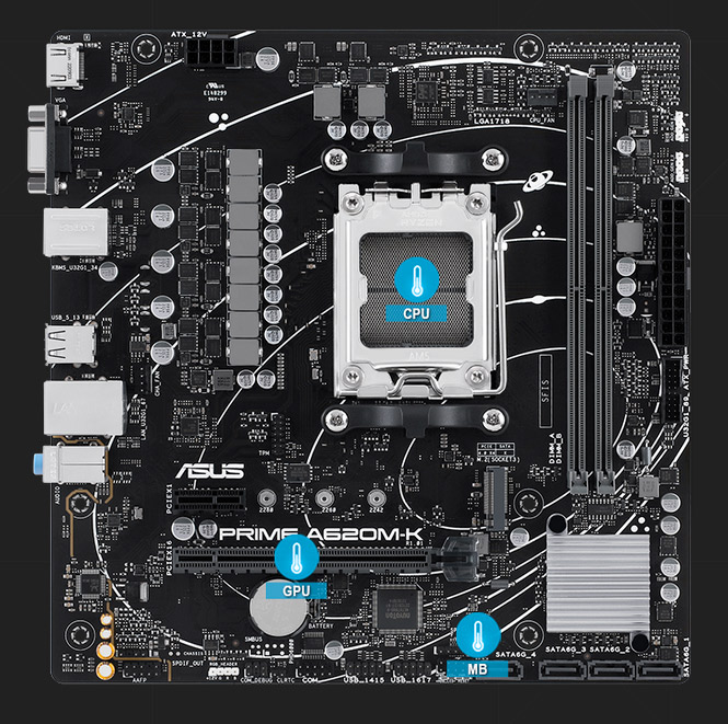 Vista general del dise&ntilde;o de la placa madre ASUS Prime A620M-A AMD A620 microATX