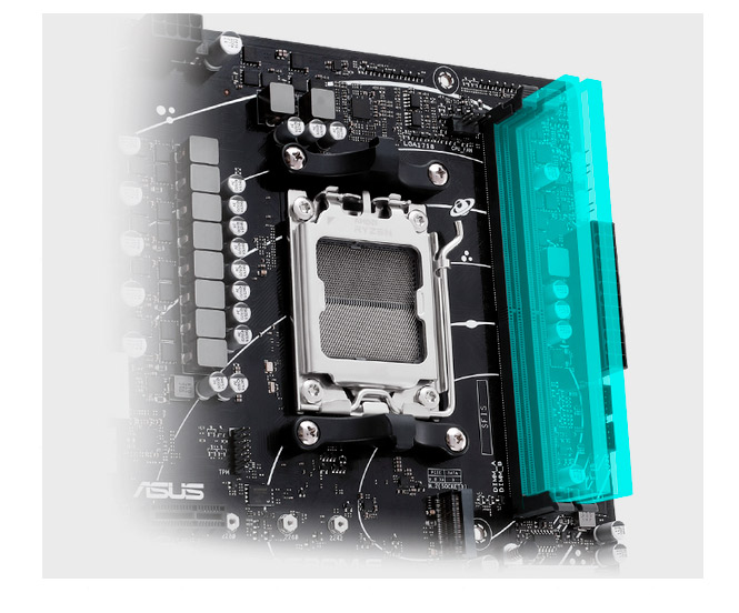 Caja de la placa madre ASUS Prime A620M-A AMD AM5 con logotipos y especificaciones destacadas