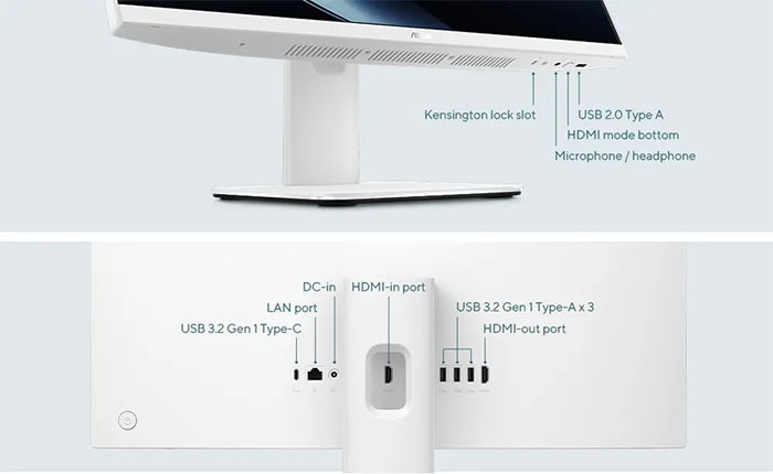 Vista detalle de Asus AIO Vivo V400 destacando sus m&uacute;ltiples y vers&aacute;tiles entradas y conexiones