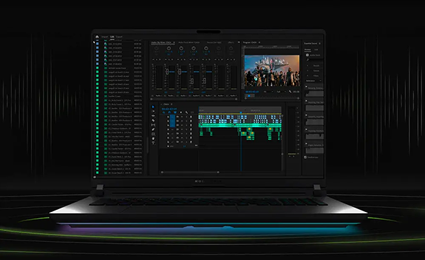 Notebook ASUS ROG Strix G16 visto desde arriba mostrando el patr&oacute;n de dise&ntilde;o pixelado en la tapa met&aacute;lica de color Eclipse Gray.