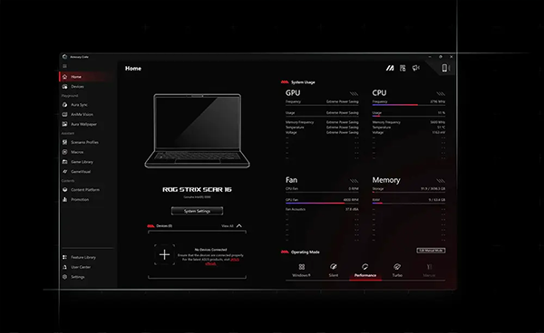 Composici&oacute;n del ASUS ROG Strix G16 mostrando su dise&ntilde;o agresivo y moderno con luces LED ambientales encendidas.