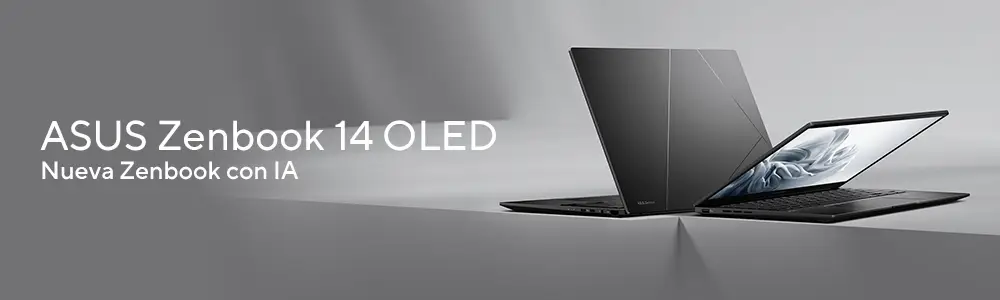 Vista frontal del notebook ASUS Zenbook Duo de 14 pulgadas con ambas pantallas encendidas