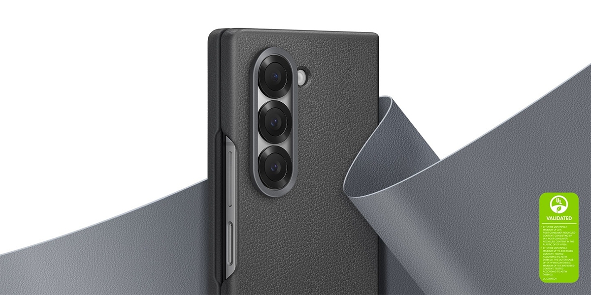 Galaxy Z Fold6 Carcasa Estuche Cuero Vegano Gris