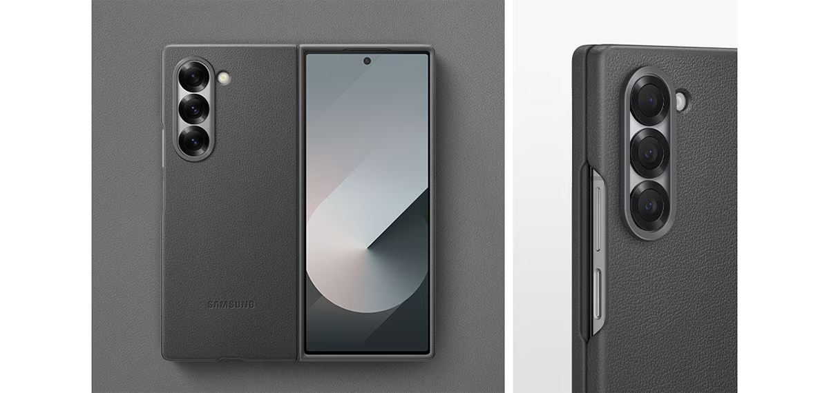 Galaxy Z Fold6 Carcasa Estuche Cuero Vegano Gris