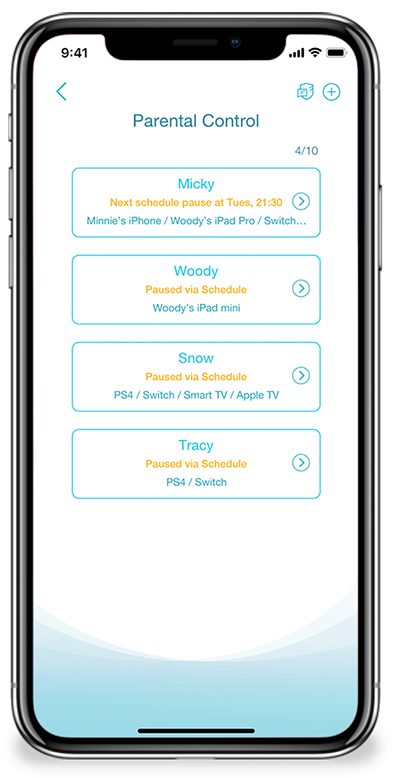 Smartphone con app abierta en Parental Control