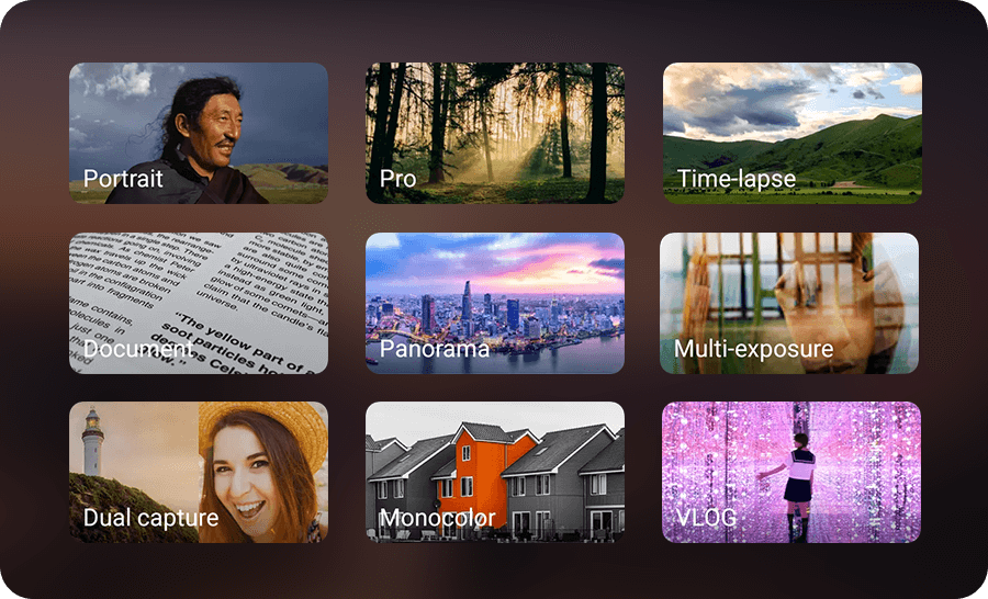 Distintos modos de imagen disponibles en el celular ZTE Nubia Air: Portrait, Pro, Time-lapse, Document, Panorama, Multi-exposure, Dual captura, Monocolor, VLOG