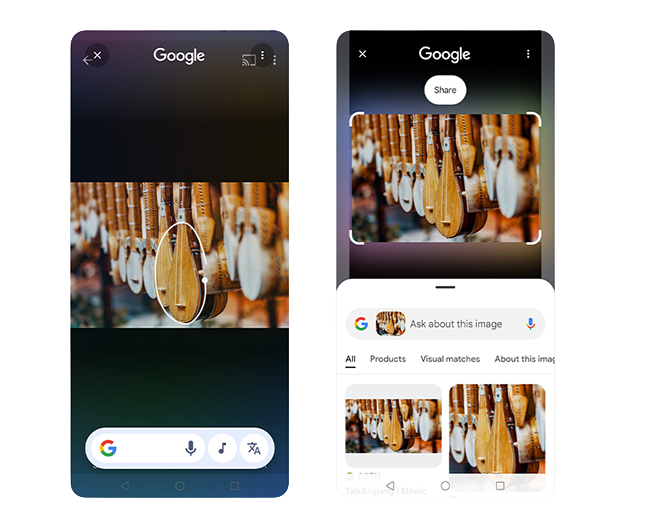 Captura de pantalla que ilustra el funcionamiento de la funci&oacute;n c&iacute;rculo para Buscar con Google