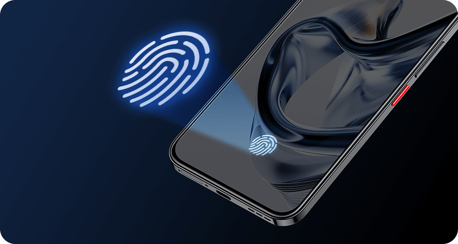 I&ntilde;ustraci&oacute;n que representa el funcionamiento de reconocimiento de huella dactilar en celular ZTE Nubia Air