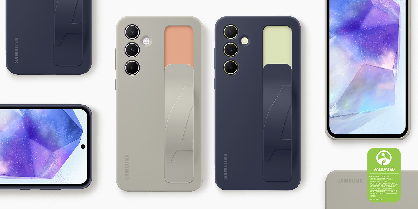 Funda Galaxy A55 5G Standing Grip Case con correa de silicona en color negro