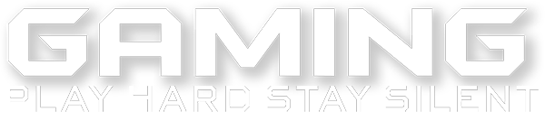 Logo GAMING con leyenda PLAY HARD STAY SILENT debajo