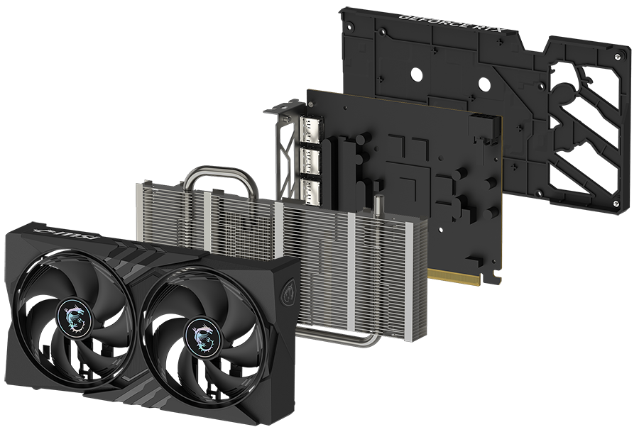 Vista explosionada de las partes de Tarjeta de Video MSI GeForce RTX 5050 8G Gaming OC