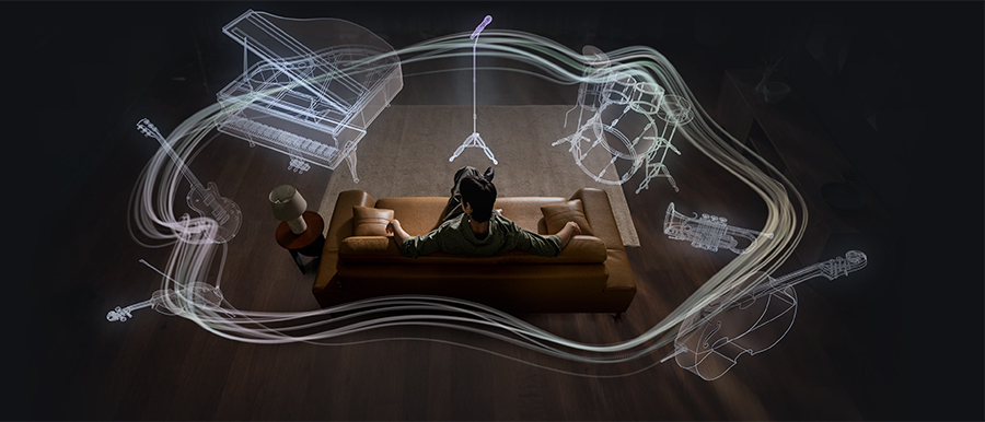 Visualizaci&oacute;n del sonido 360 y la experiencia de audio envolvente de Samsung.