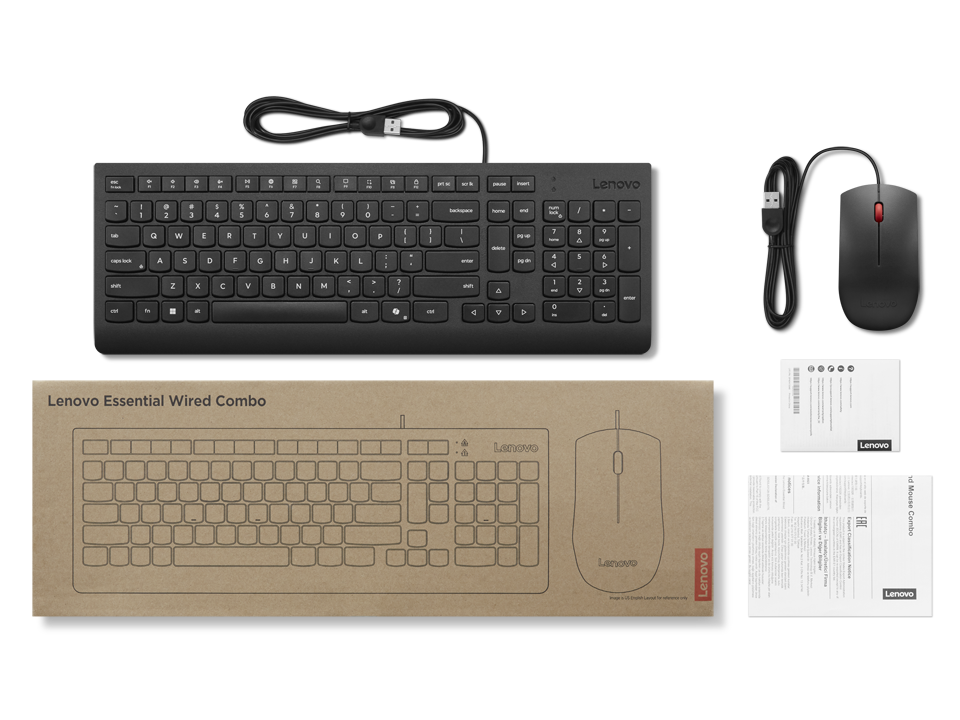 Detalle de las teclas y el mouse ergon&oacute;mico del combo Lenovo