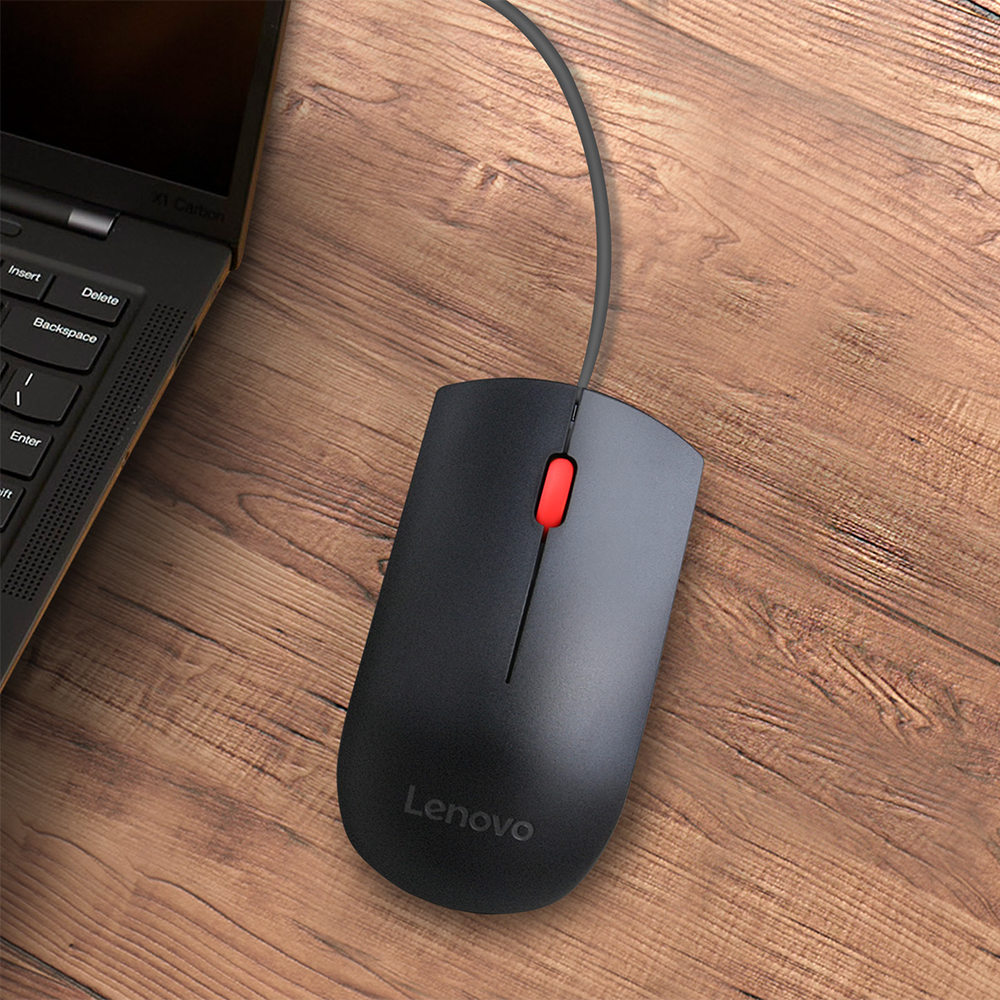 Mouse al&aacute;mbrico Lenovo Essential con dise&ntilde;o ergon&oacute;mico y sensor &oacute;ptico