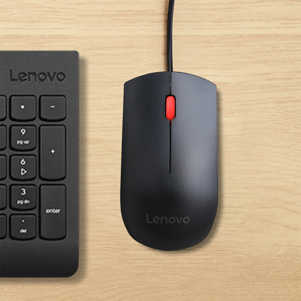 Contenido de la caja del mouse Lenovo Essential y conectividad USB