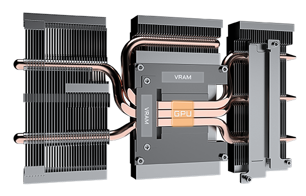Tarjeta de video NVIDIA GeForce RTX 5050 vista lateral con conectores de energ&iacute;a y estructura robusta para equipos de escritorio