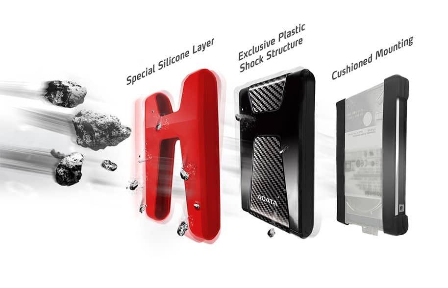 Disco duro ADATA HD650 con recubrimiento de goma resistente a impactos