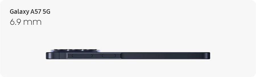 Vista frontal y posterior de Smartphone Galaxy A57 5G