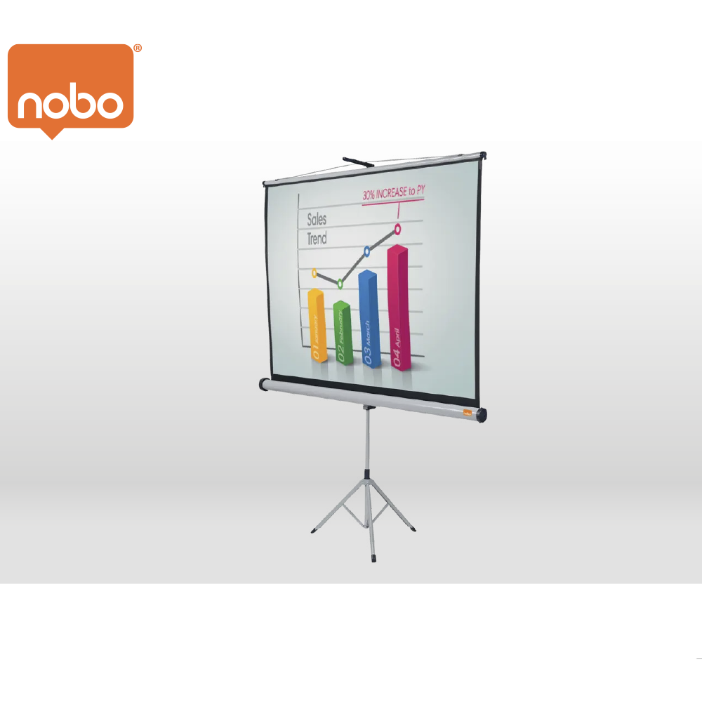 Tel&oacute;n de proyecci&oacute;n Nobo con tr&iacute;pode y superficie blanca mate