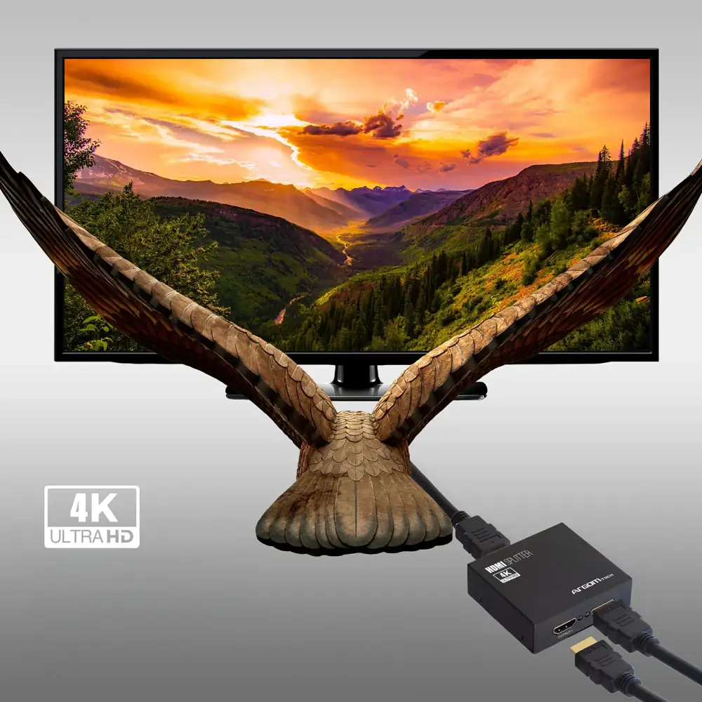Indicadores LED y puertos del Splitter HDMI Argom