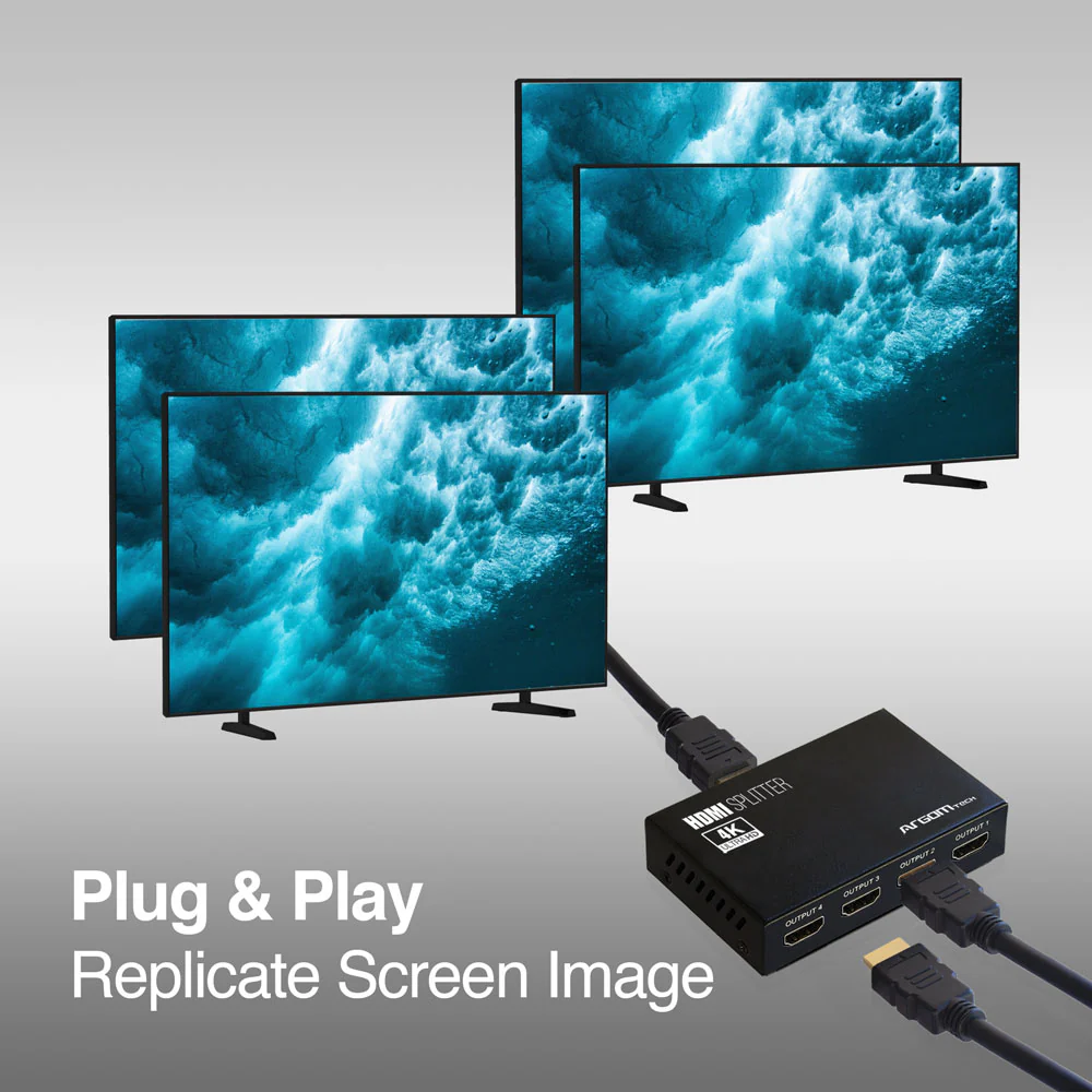 Splitter HDMI Argom de dos canales con acabado met&aacute;lico