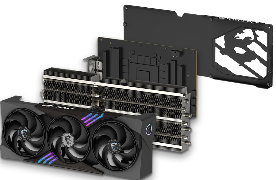 Vista explosionada de las partes de Tarjeta de Video Geforce RTX 5090 32G GAMING TRIO OC