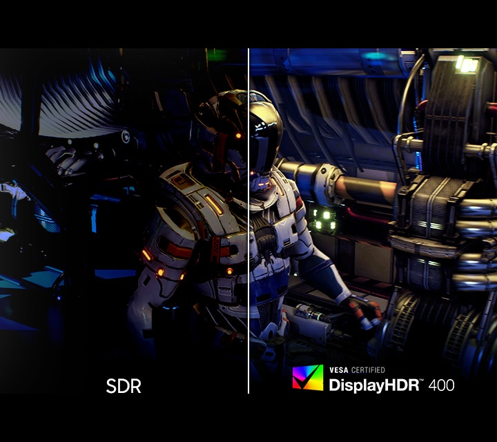 Comparaci&oacute;n de calidad de imagen superior obtenida con DisplayHDR 400 versus imagen tradicional