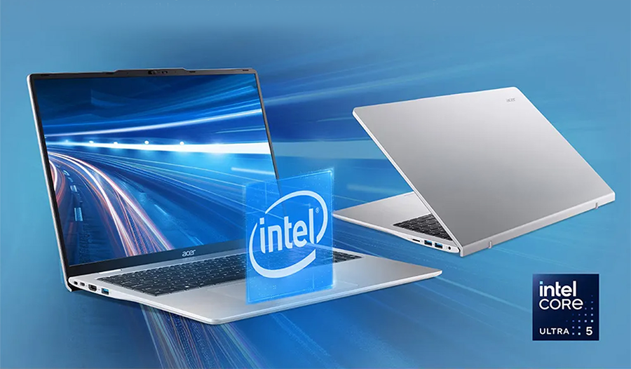 Vista frontal y posterior de Notebook Acer Aspire Lite 16 AI PC semi cerrado