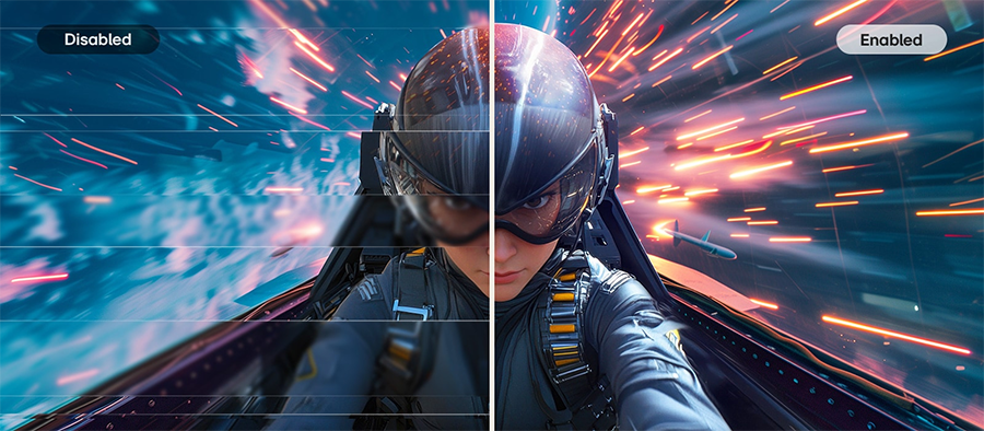 Imagen similada que demuestra la mejora de imagen obtenida activando AMD FreeSync