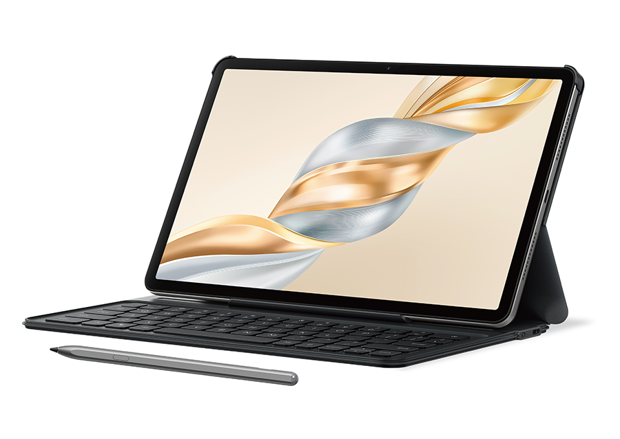 Vista en &aacute;ngulo del Tablet HONOR PAD X9a 11.5in con funda y l&aacute;piz