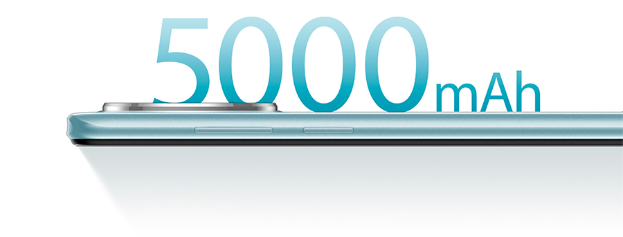 Vista lateral del Celular ZTE A73 5G destacando su bater&iacute;a de gran capacidad de 5000mAh