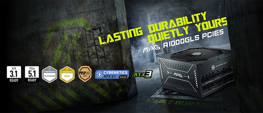 Fuente de poder MSI MAG A1000GLS PCIE5 de 1000W totalmente modular
