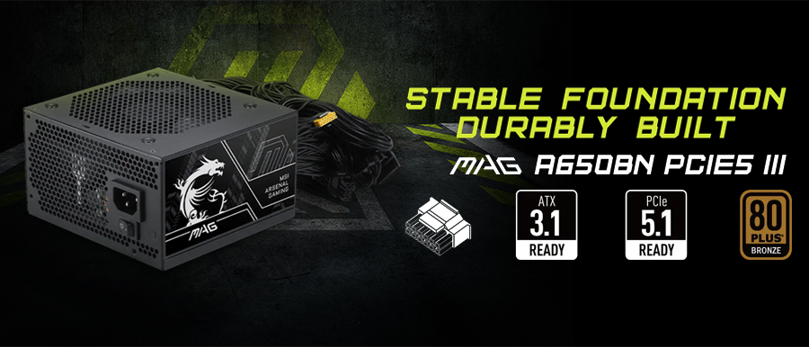 Fuente de poder MSI MAG A650BN PCIE5 III con soporte PCIe 5.1