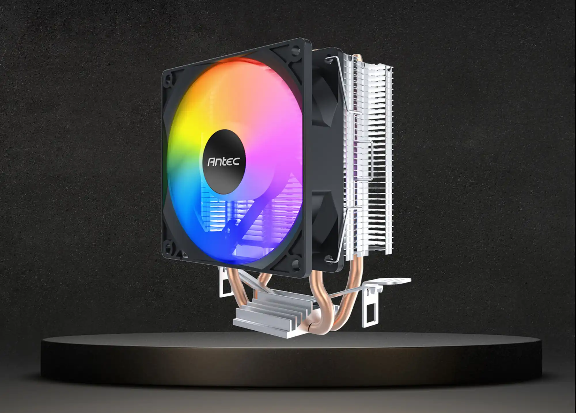 cooler CPU Antec A35 FRGB vista frontal ventilador 120mm iluminaci&oacute;n FRGB disipador aire