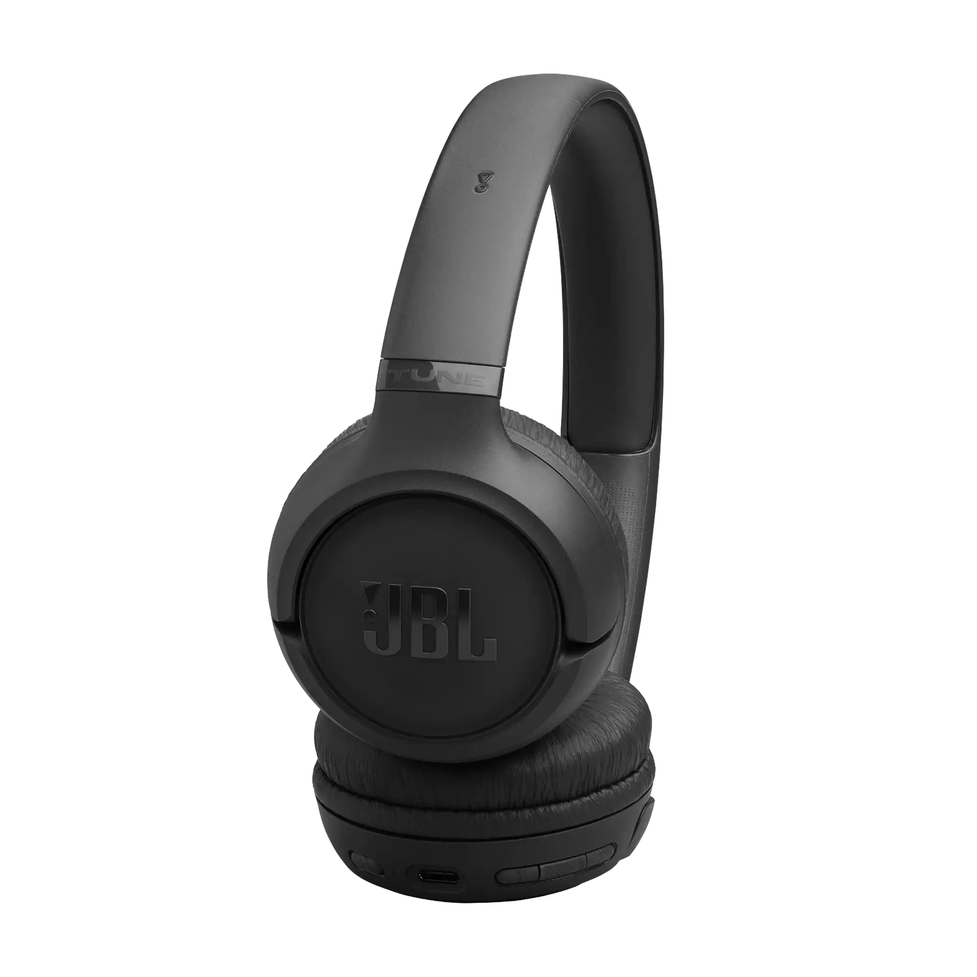 Detalle de los controles y puerto de carga de los aud&iacute;fonos JBL