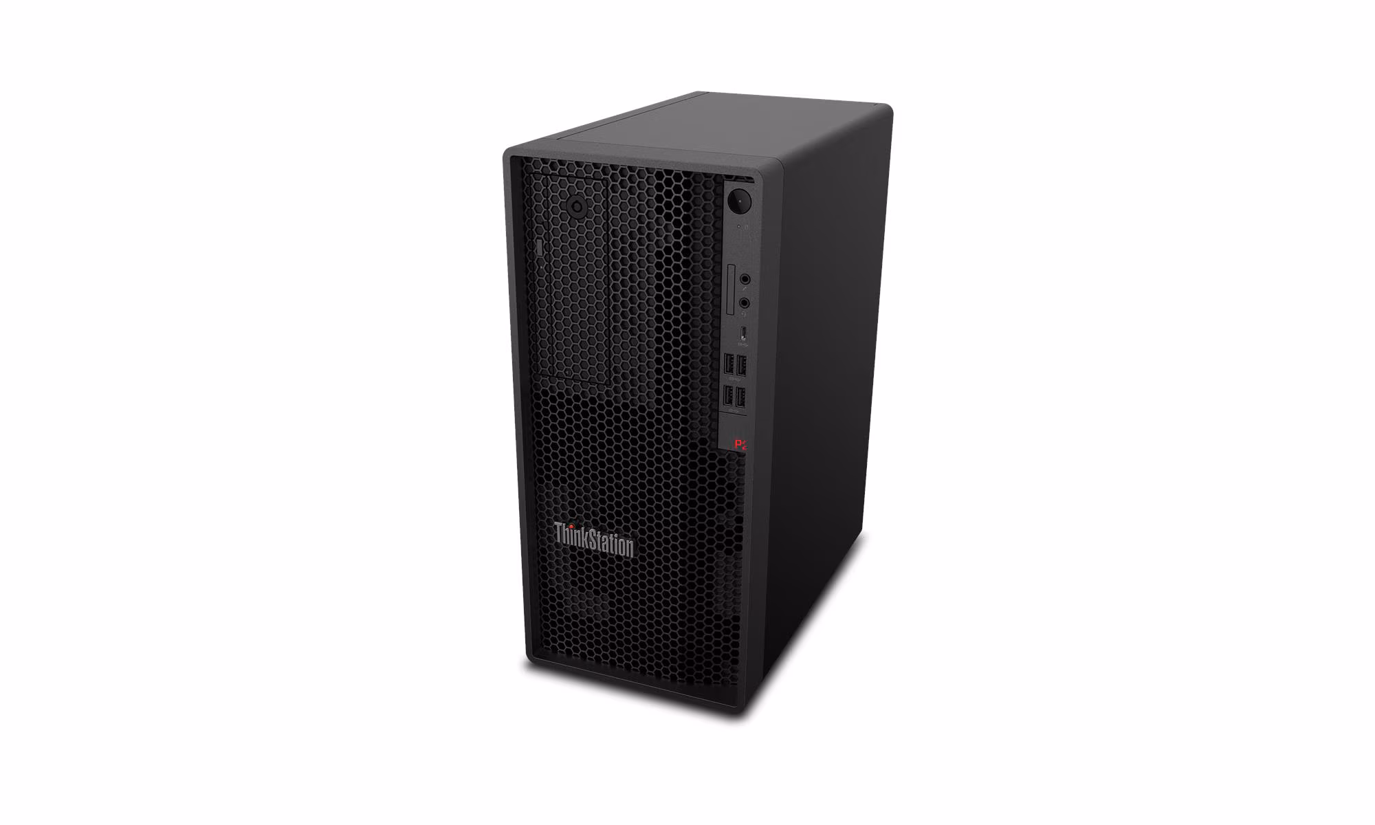 Vista frontal de la workstation ThinkStation P2 Tower