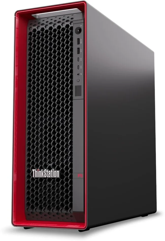Vista frontal de la Workstation Lenovo ThinkStation P5 dise&ntilde;ada para alto rendimiento