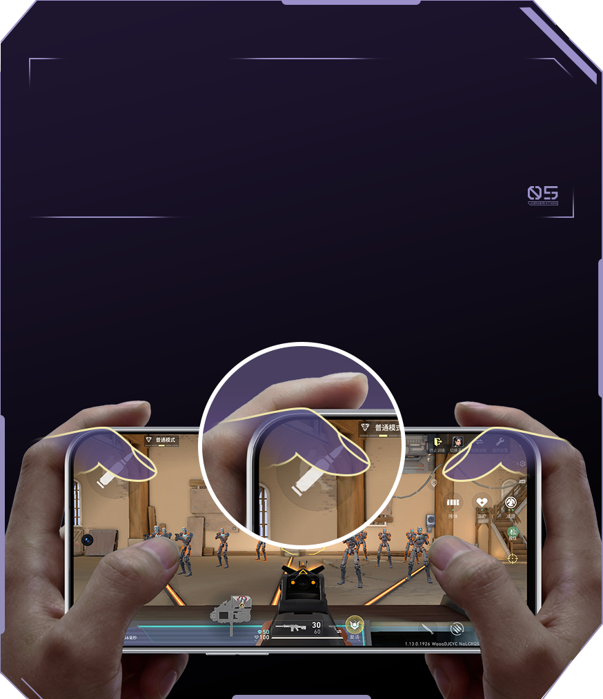 Imagen que destaca los gatillos laterales t&aacute;ctiles situados en el borde superior (en modo horizontal), dise&ntilde;ados para mejorar la experiencia de juego m&oacute;vil.