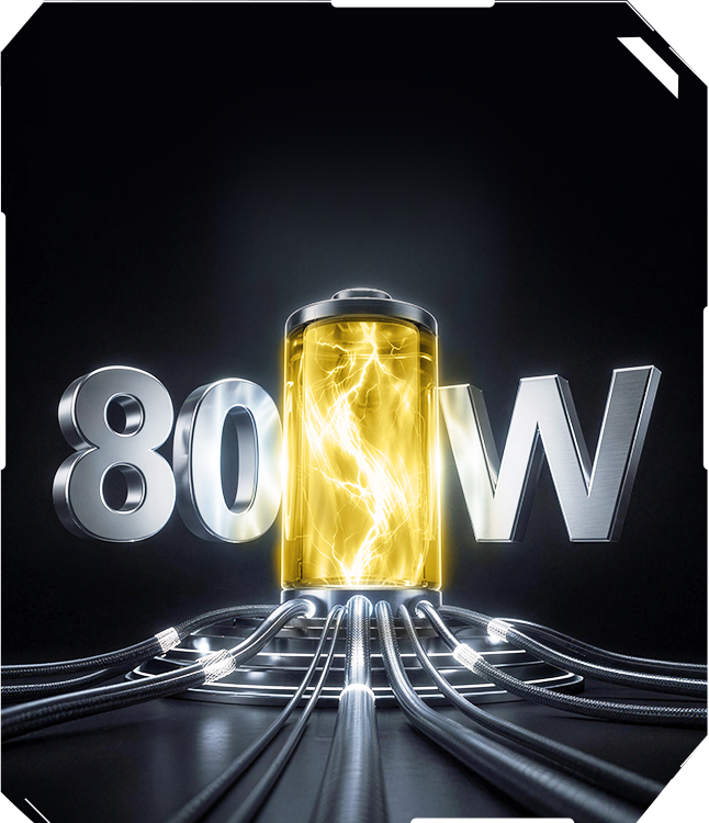 Ilustraci&oacute;n que simula poder de carga r&aacute;pida de 80W