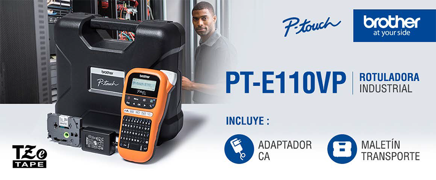 Rotuladora industrial PT-E110V - Incluye adaptador CA y malet&iacute;n de transporte