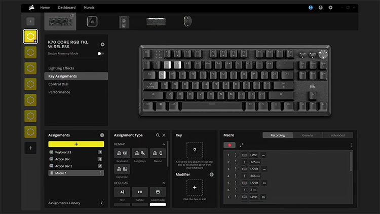 Teclado Gamer Inal&aacute;mbrico Mec&aacute;nico K70 CORE TKL RGB
