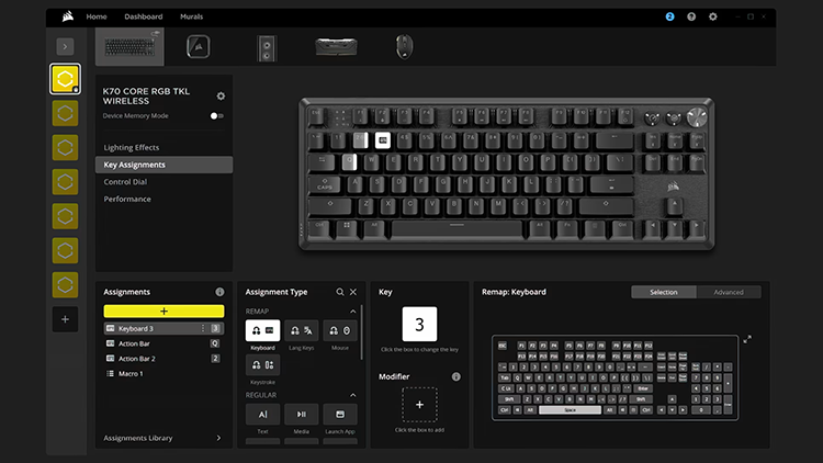 Teclado Gamer Inal&aacute;mbrico Mec&aacute;nico K70 CORE TKL RGB
