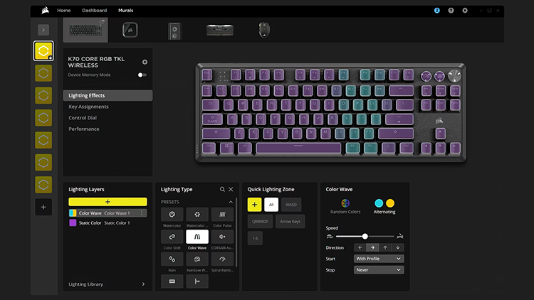 Teclado Gamer Inal&aacute;mbrico Mec&aacute;nico K70 CORE TKL RGB